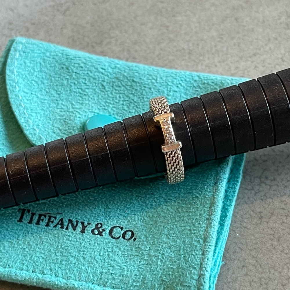 Tiffany & Co sterling silver “Somerset” mesh & diamond ring - size 7